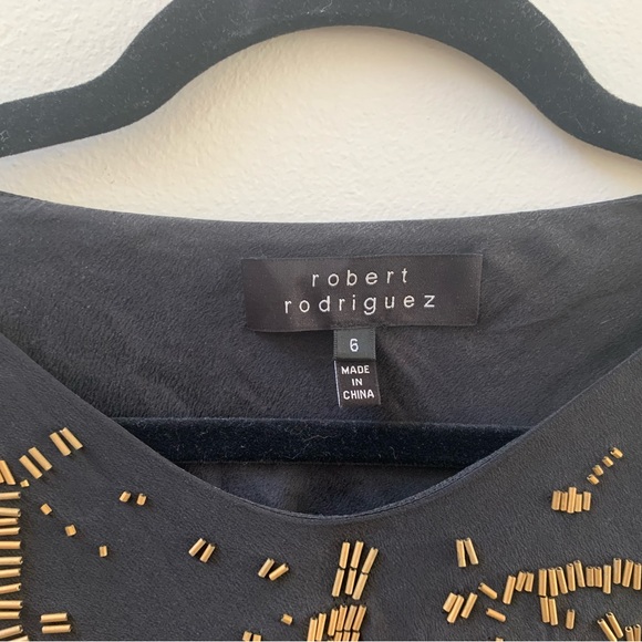 SZ 6 Robert Rodriguez Black/Gold Beaded Sleeveless Asymmetrical Dress - Picture 3 of 6